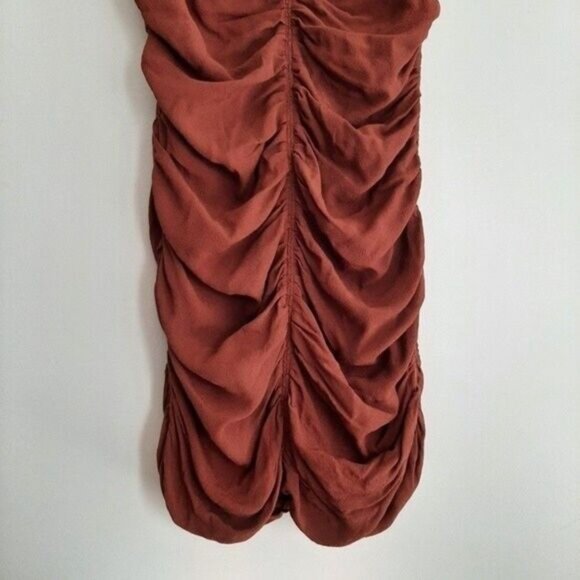 WILFRED Aritzia Veda Ruched Mini Dress Burgundy Brown Sz 6 - Picture 5 of 13